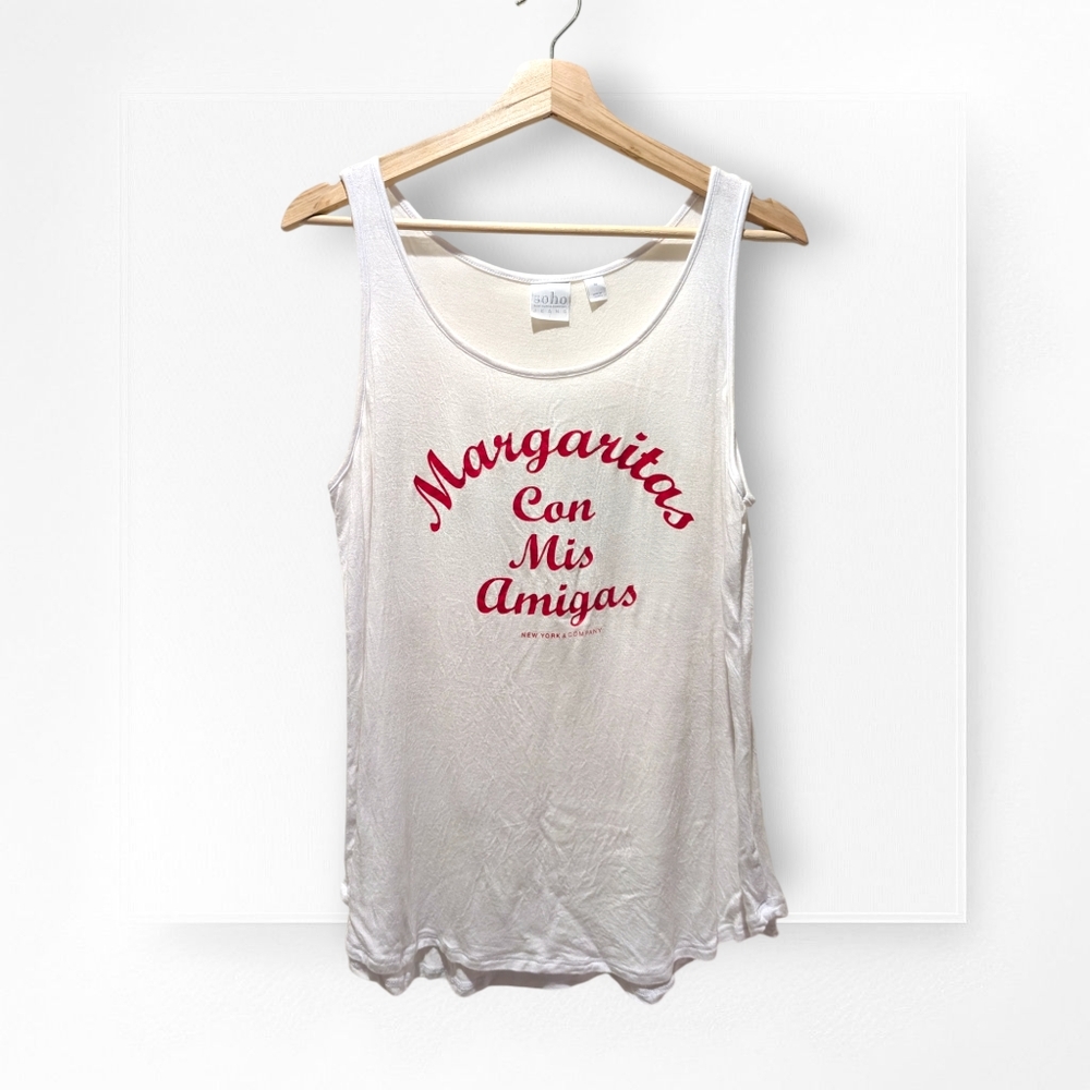 Margaritas Con Mis Amigas Tank Top New York & Co White Red Medium